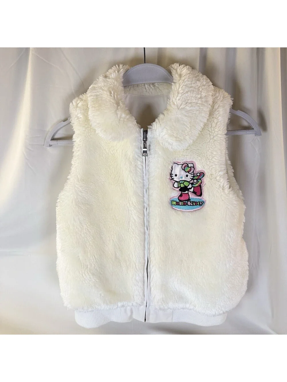 Sanrio Hello Kitty White Faux Fur Child Vest Reversible Youth L 10-12
